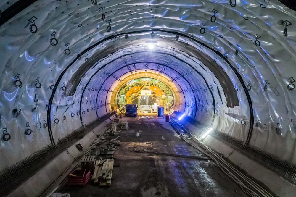 Panoramafoto einer Tunnelbaustelle vom Bauprojekt Stuttgart 21, fotografiert mit der Drohne DJI Mavic 2 Pro für die Sweco GmbH.
