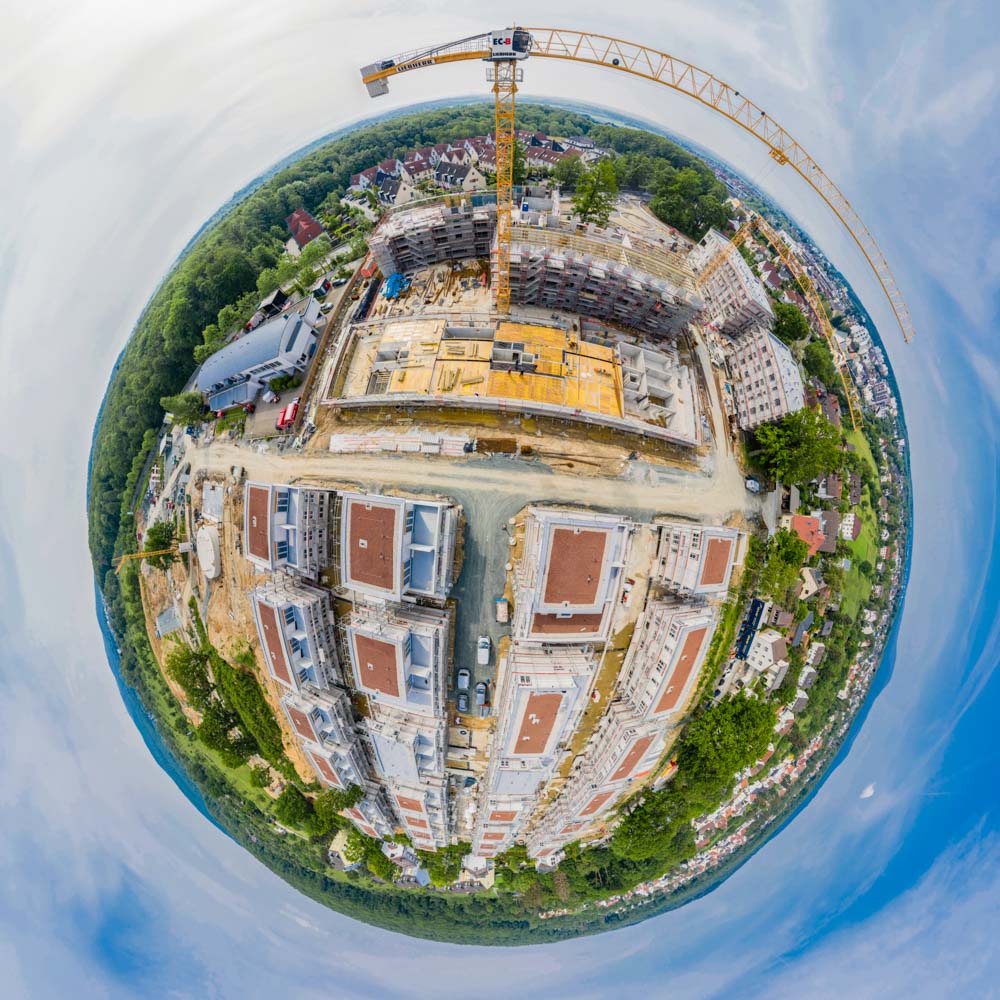 Kugelpanorama der Baustelle Ökohaus Siedlung in Friedrichsdorf im Taunus.