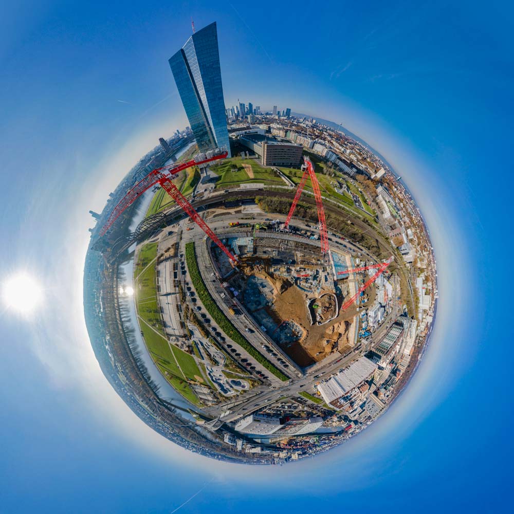 Kugelpanorama der Hafenparkquartier Baustelle in der Nähe der EZB. Fotografiert für die Firma Lupp.