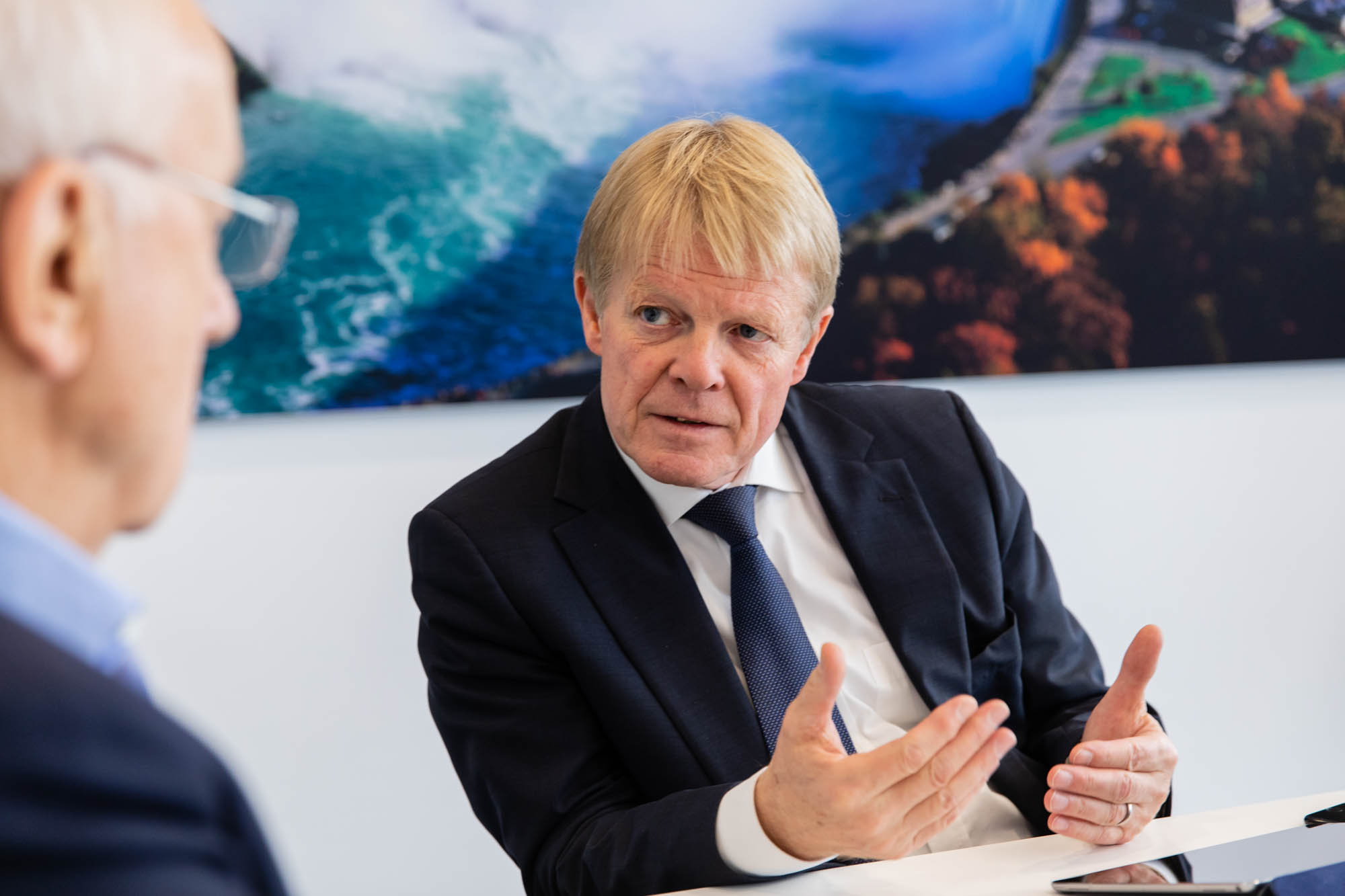 Reiner Hoffmann, Chairman of the German Trade Union Confederation, in an interview with journalist Fritz Pleitgen.