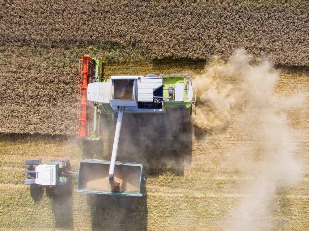 Reportagefotografie für die internationale Nachrichtenagentur Bloomberg News über die Weizenernte eines Landwirts in der Nähe von Frankfurt.